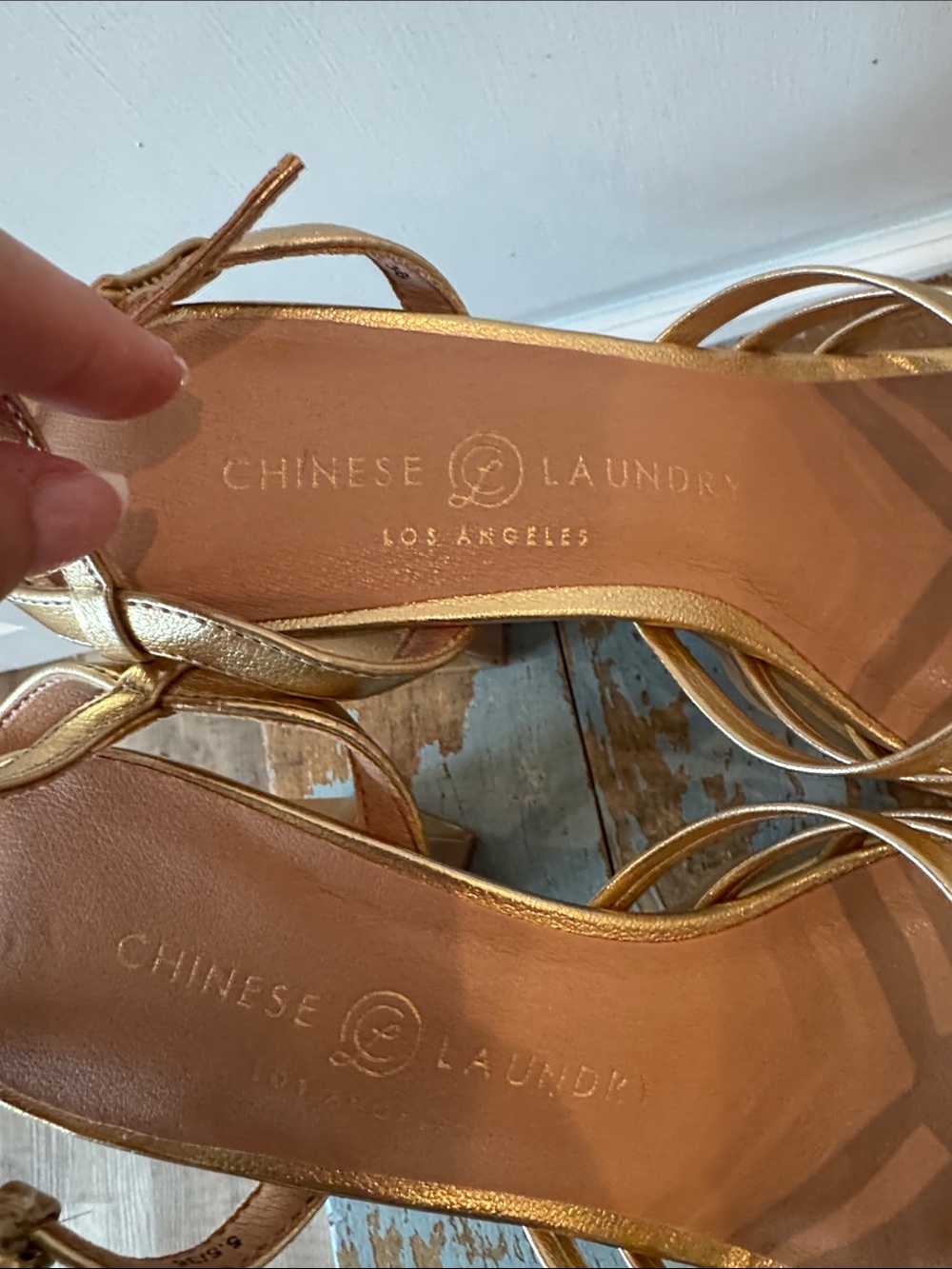 Chinese Laundry Doll Metallic Gold Platform Ankle Strap 4” High Heel Sandals - Picture 8 of 16
